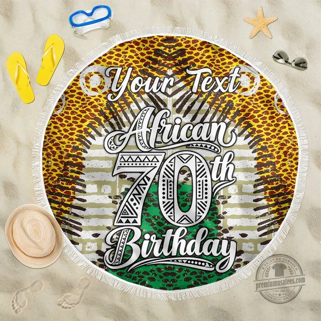 Personalized African 70th Birthday Tribal Animal Print Heritage Pattern Round Beach Blanket