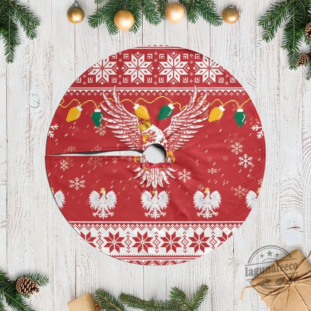 Polish White Eagle Christmas Tree Skirt Holiday Winter Snow Theme