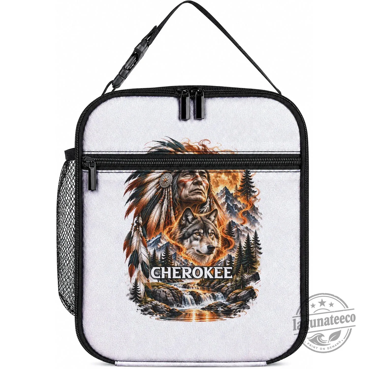 Cherokee Wolf Native American Chief Tribal Nature Landscape Lunch Bag