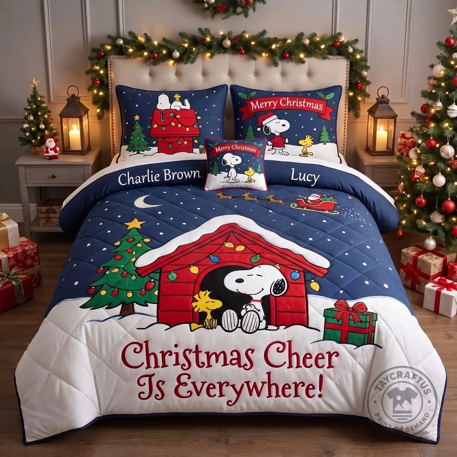 Peanuts Snoopy Christmas Cheer Is Everywhere Quilted Bedding Set