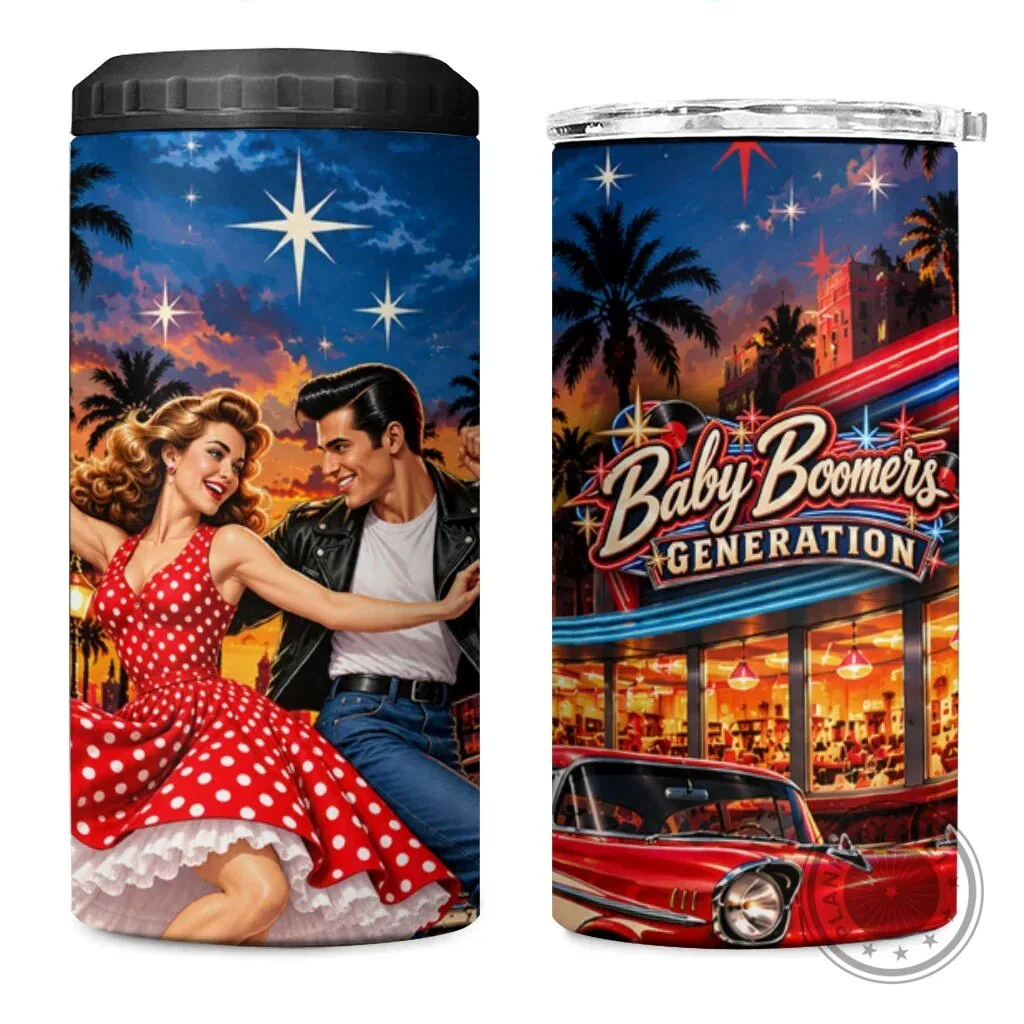 Baby Boomers Generation Vintage 1950s Rock and Roll Can Cooler Tumbler