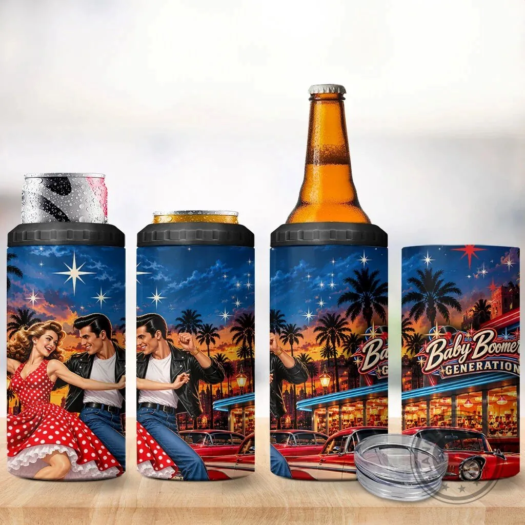 Baby Boomers Generation Vintage 1950s Rock and Roll Can Cooler Tumbler 8 Baby Boomers Generation Vintage 1950s Rock and Roll Can Cooler Tumbler