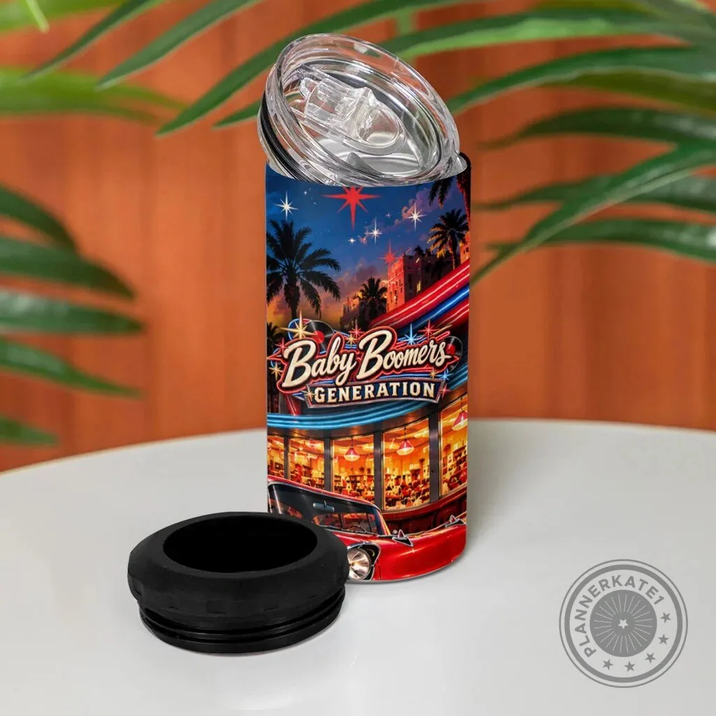 Baby Boomers Generation Vintage 1950s Rock and Roll Can Cooler Tumbler 10 Baby Boomers Generation Vintage 1950s Rock and Roll Can Cooler Tumbler