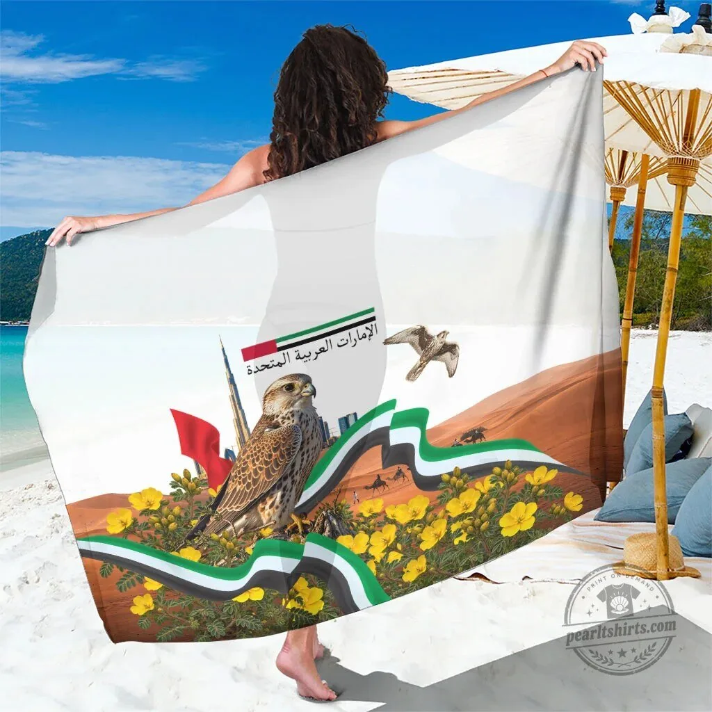 United Arab Emirates National Day Falcon Burj Khalifa Desert Landscape Beach Towel