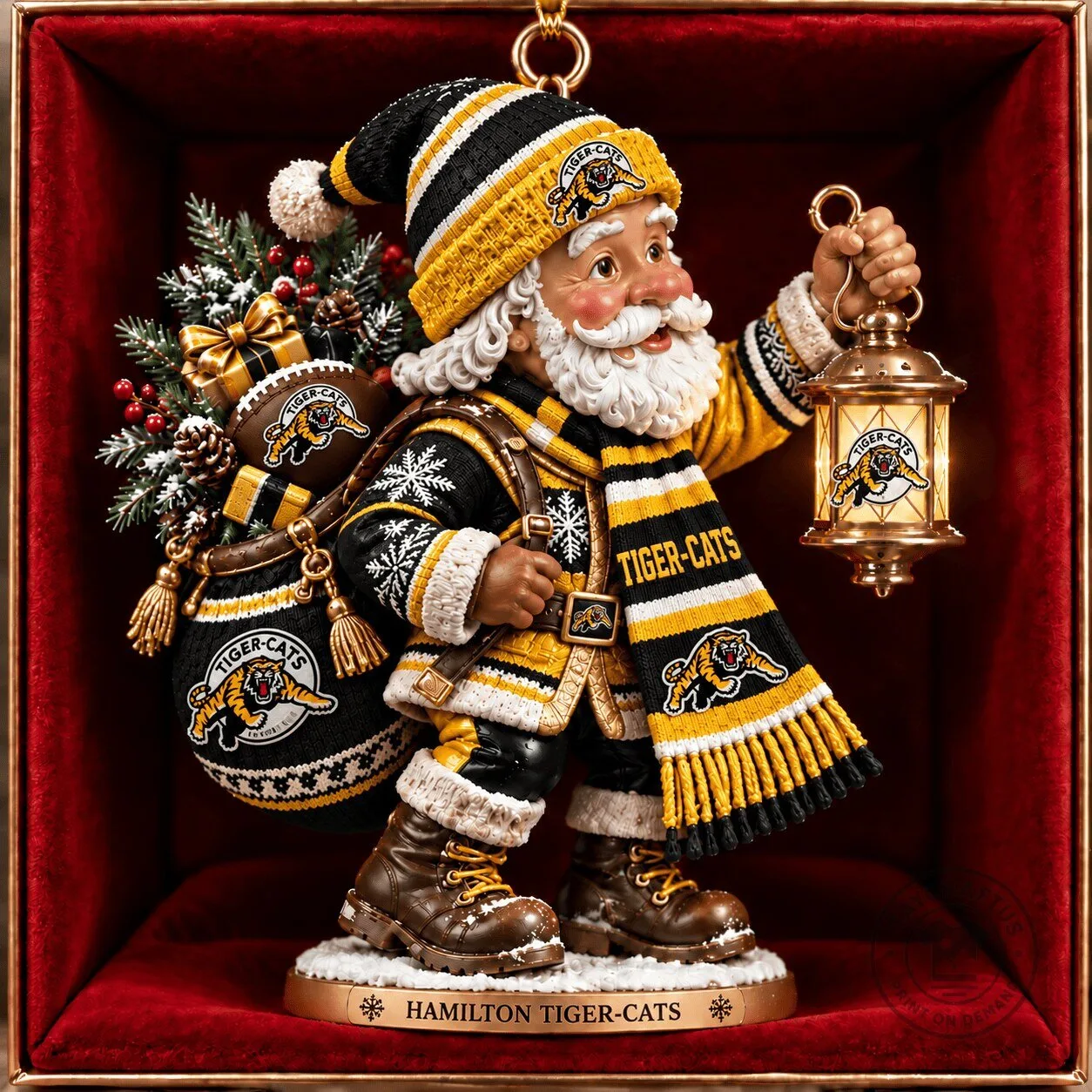 Hamilton Tiger-Cats CFL Football Christmas Santa Claus Ornament