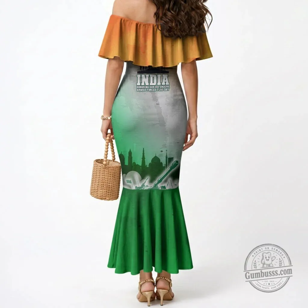 India Armed Forces Flag Day Mermaid Dress Indian Flag Silhouette Off Shoulder Dress 3 India Armed Forces Flag Day Mermaid Dress Indian Flag Silhouette Off Shoulder Dress