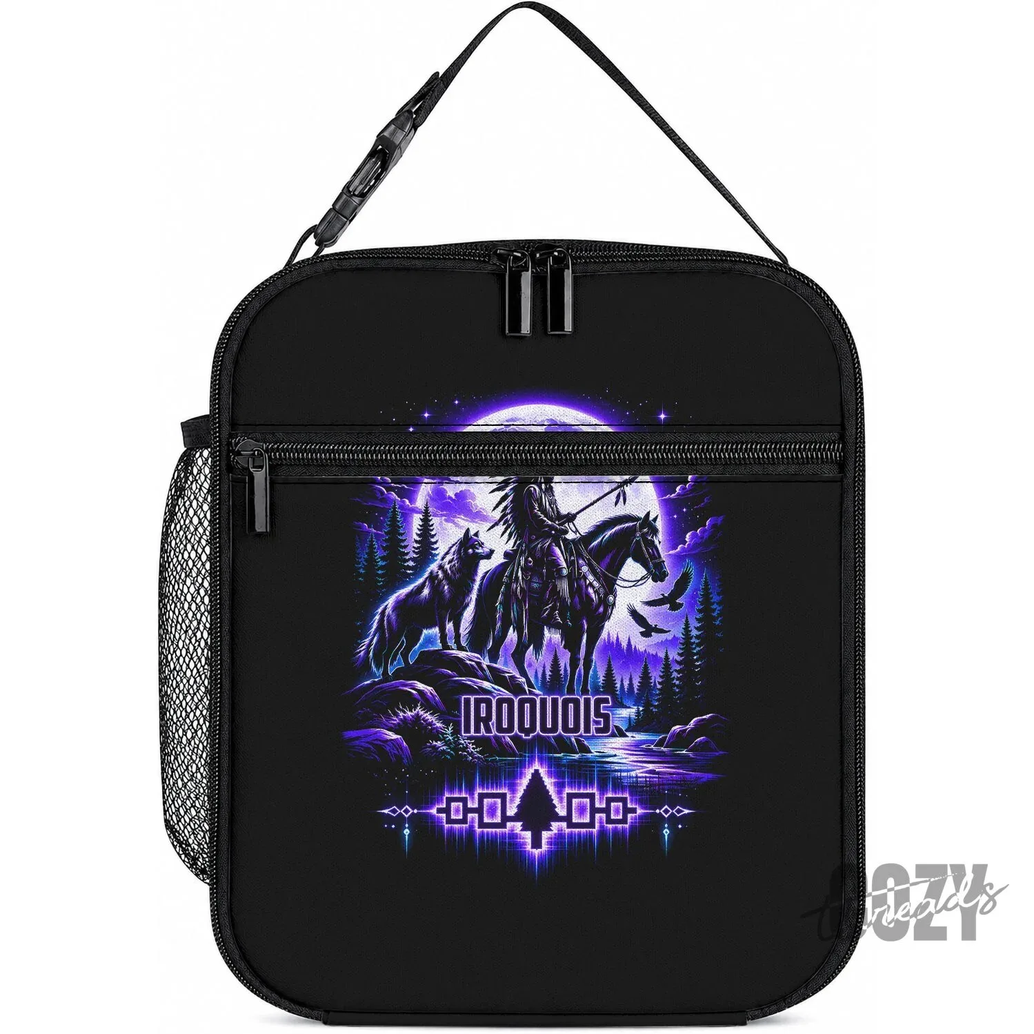Iroquois Native American Warrior Lunch Bag with Wolf and Moon Design 3 Iroquois Native American Warrior Lunch Bag with Wolf and Moon Design