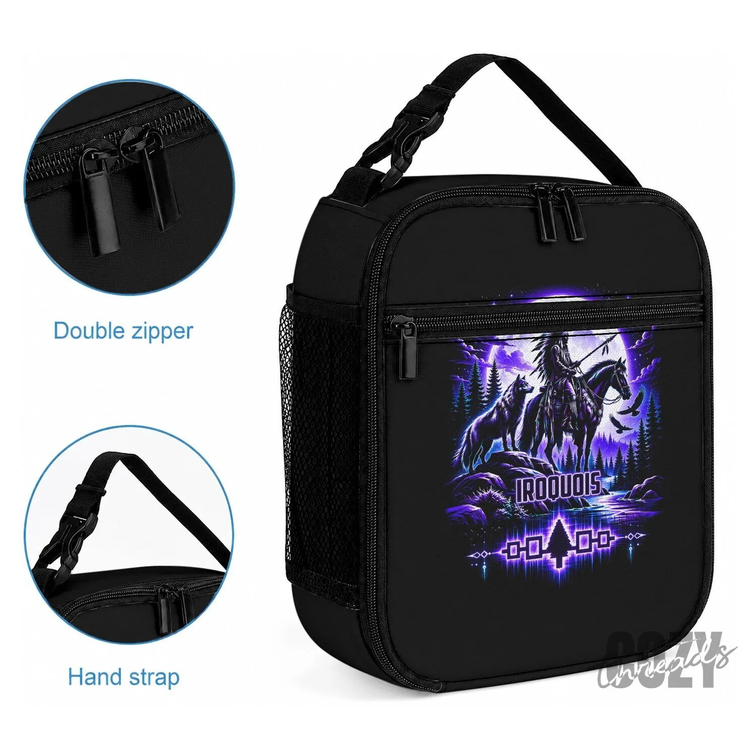 Iroquois Native American Warrior Lunch Bag with Wolf and Moon Design 4 Iroquois Native American Warrior Lunch Bag with Wolf and Moon Design