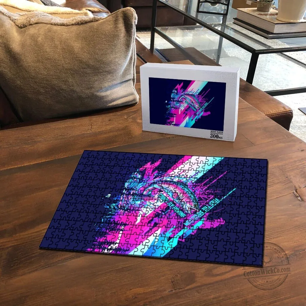 Trout Fly Fishing Born To Cast Jigsaw Puzzle Vibrant Neon Rainbow Trout Fisherman 9 Trout Fly Fishing Born To Cast Jigsaw Puzzle Vibrant Neon Rainbow Trout Fisherman