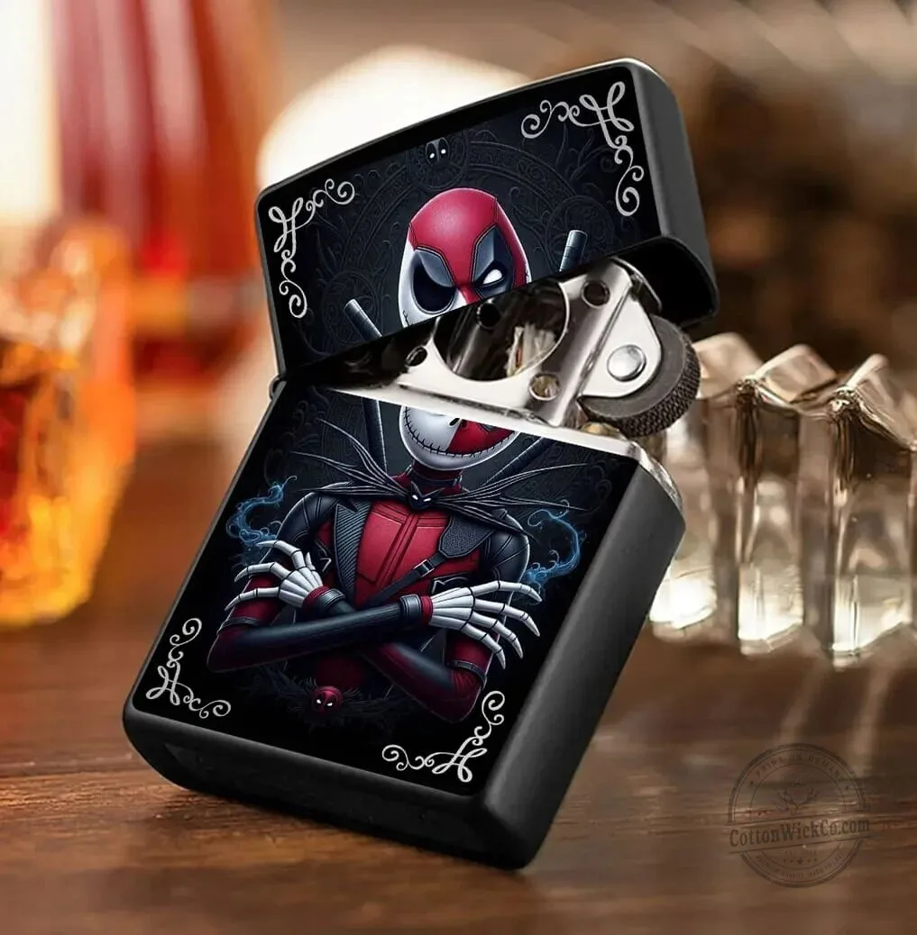 Jack Skellington Deadpool Mashup Art Black Windproof Refillable Lighter 3 Jack Skellington Deadpool Mashup Art Black Windproof Refillable Lighter
