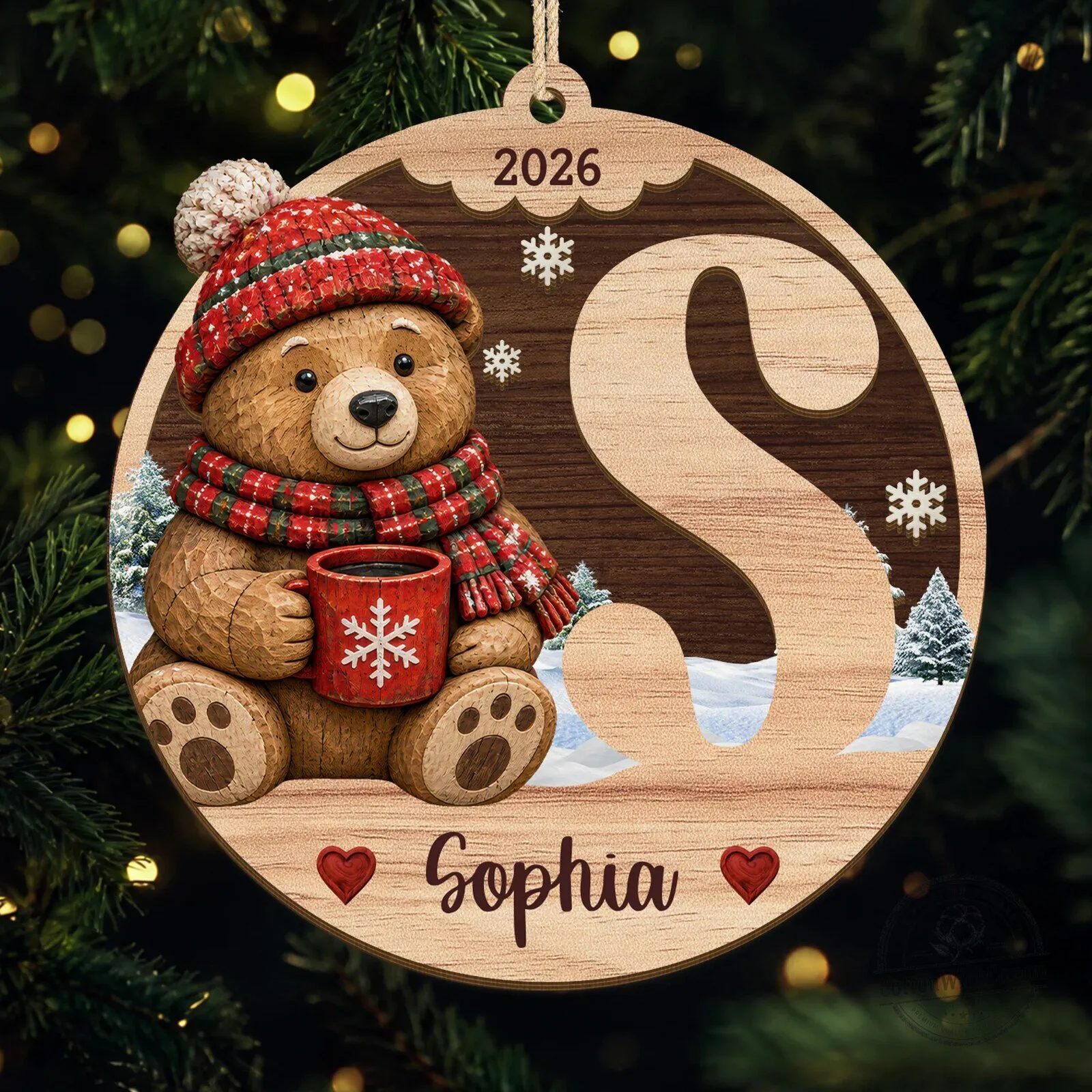 Personalized Christmas Initial Wood Ornament with Name and Cute Animal Design 8 Personalized Christmas Initial Wood Ornament with Name and Cute Animal Design