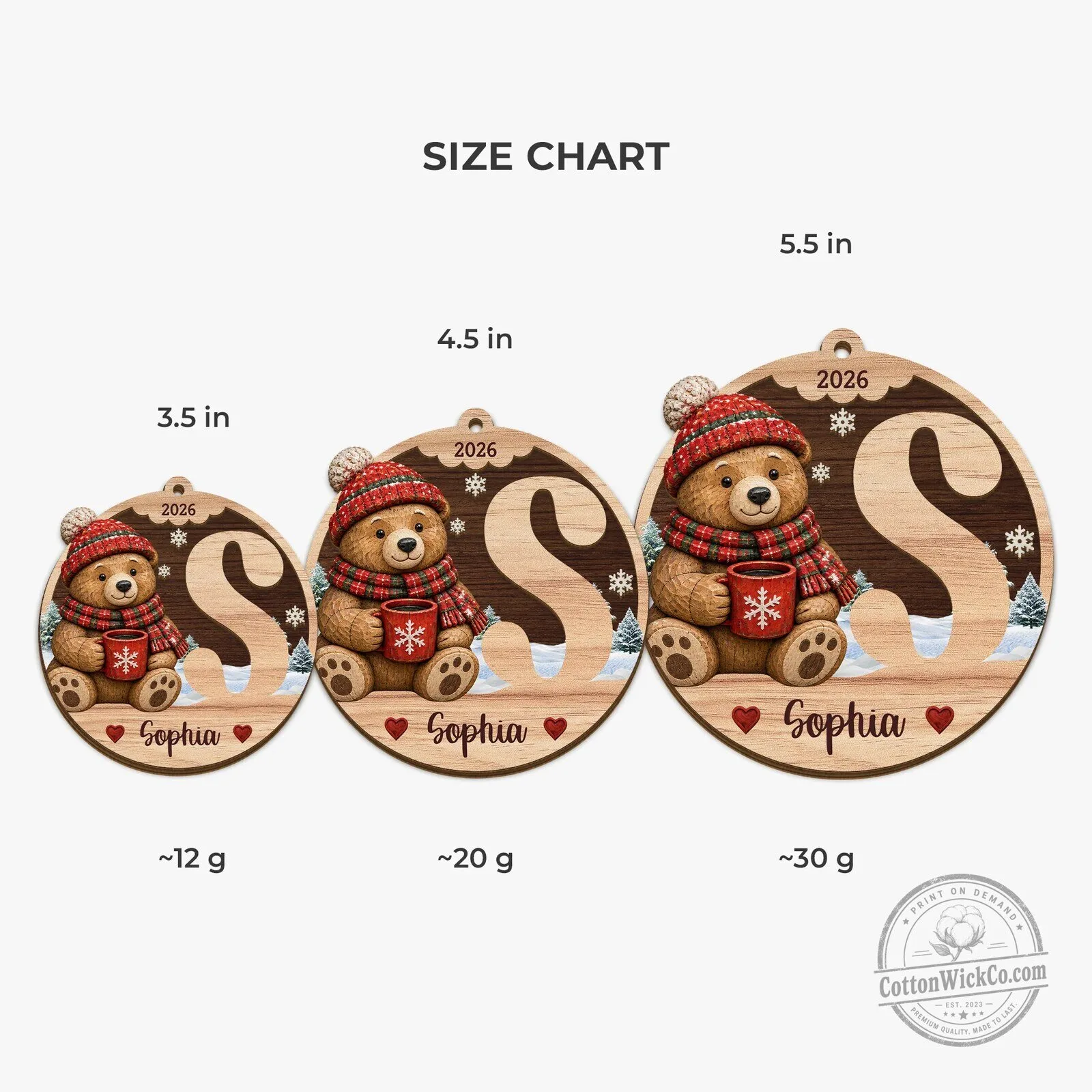 Personalized Christmas Initial Wood Ornament with Name and Cute Animal Design 10 Personalized Christmas Initial Wood Ornament with Name and Cute Animal Design