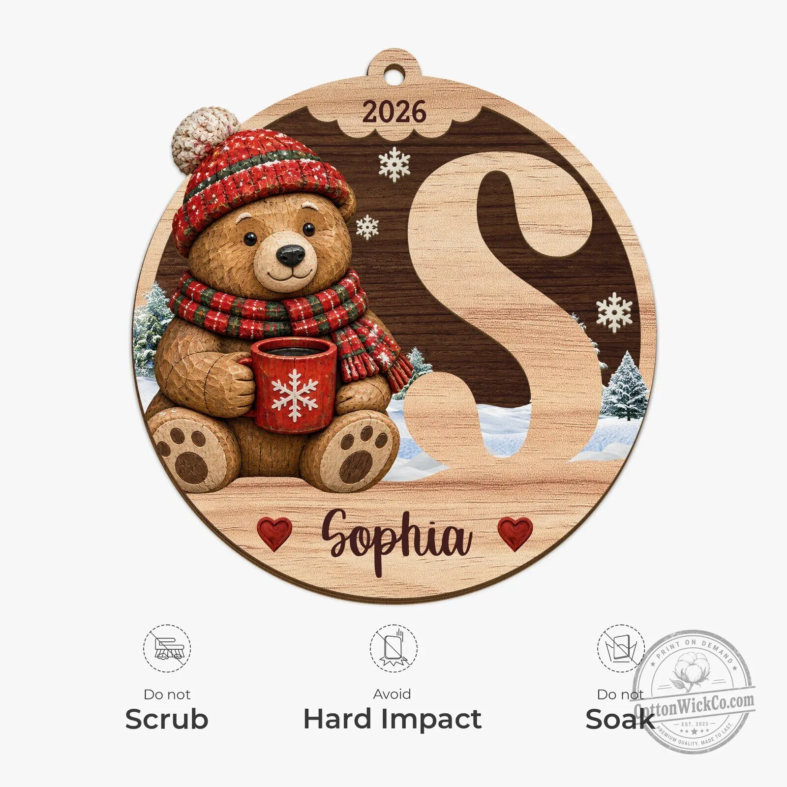 Personalized Christmas Initial Wood Ornament with Name and Cute Animal Design 12 Personalized Christmas Initial Wood Ornament with Name and Cute Animal Design
