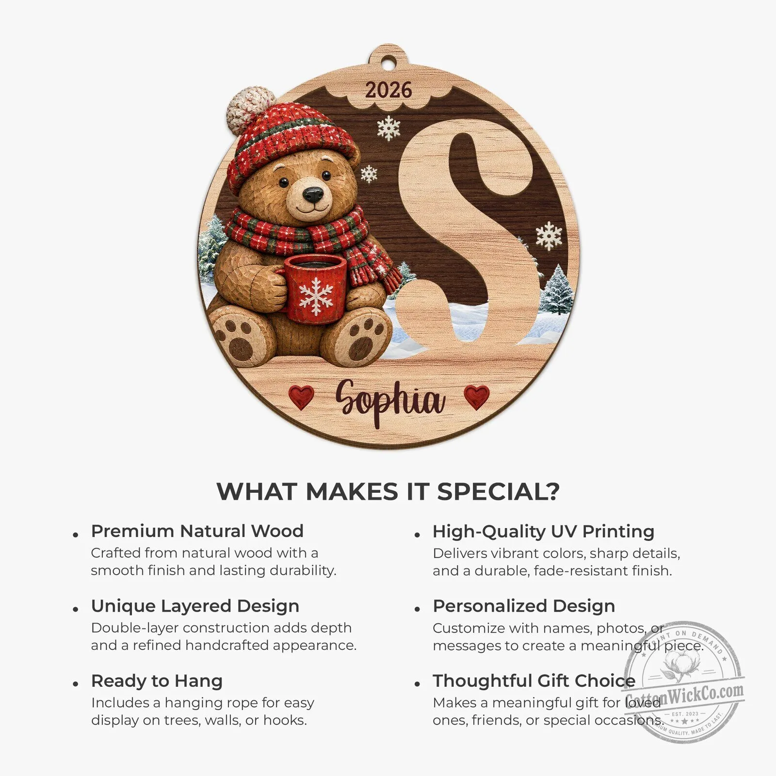Personalized Christmas Initial Wood Ornament with Name and Cute Animal Design 13 Personalized Christmas Initial Wood Ornament with Name and Cute Animal Design
