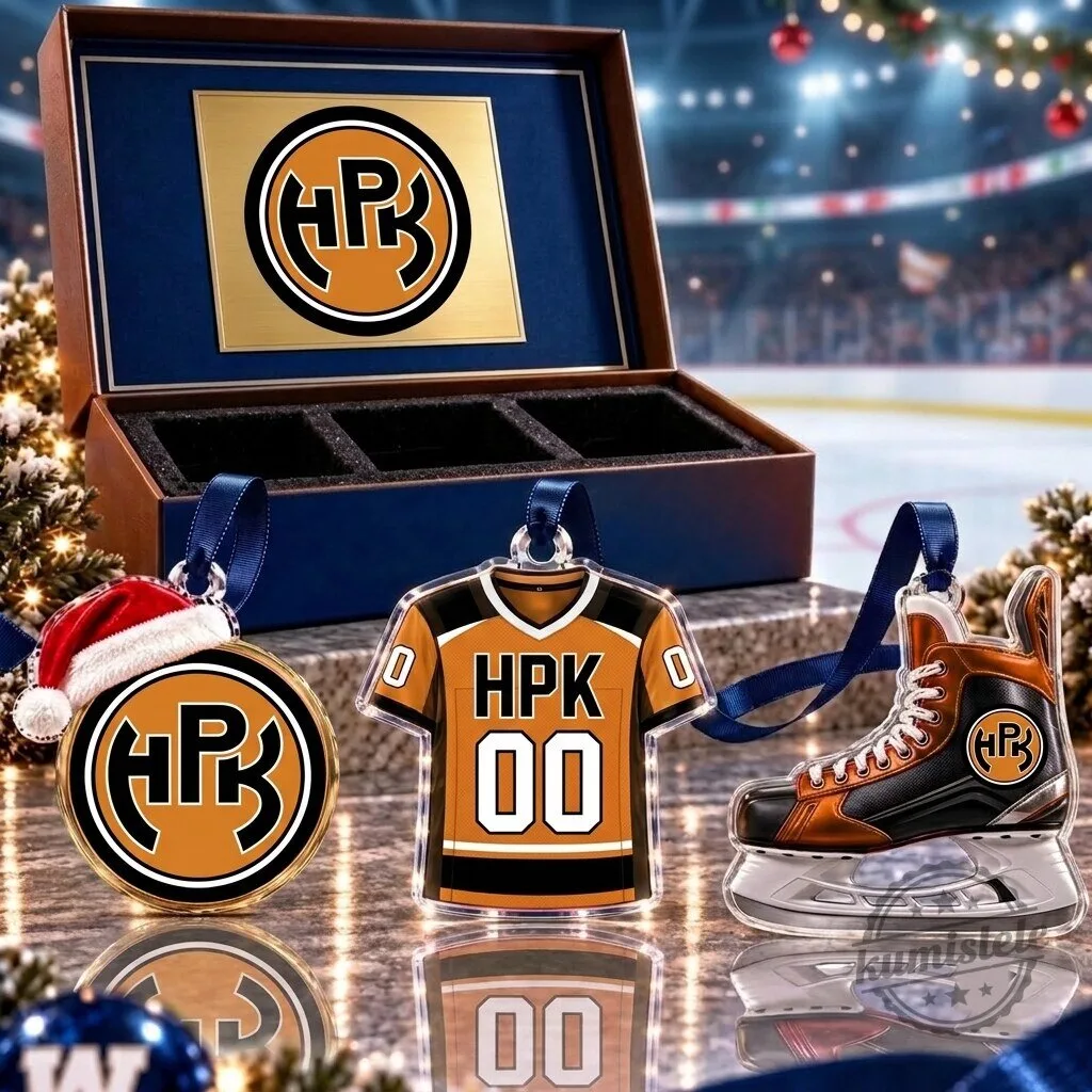 Hameenlinnan Pallokerho Ice Hockey Jersey Skate Logo Christmas Ornament Set