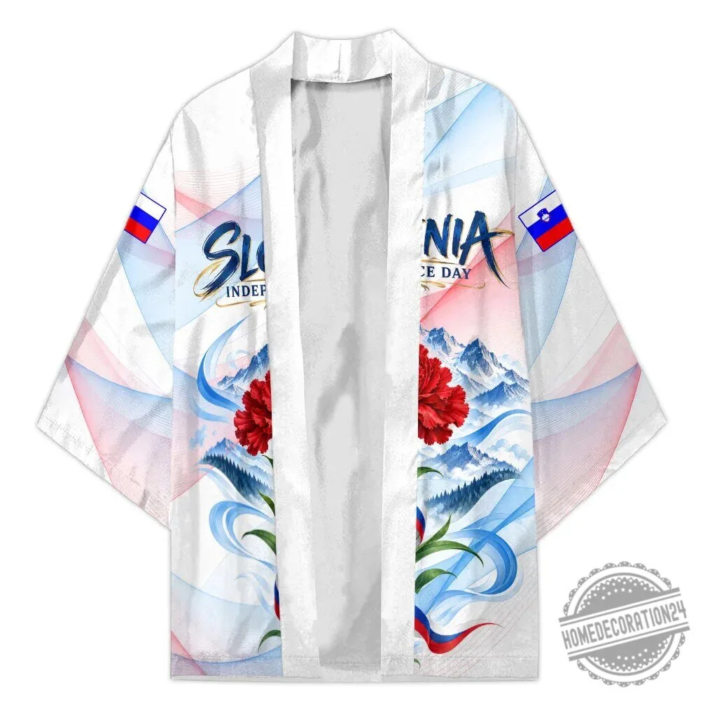 Slovenia Independence Day Red Carnation Flower Mount Triglav Flag Kimono