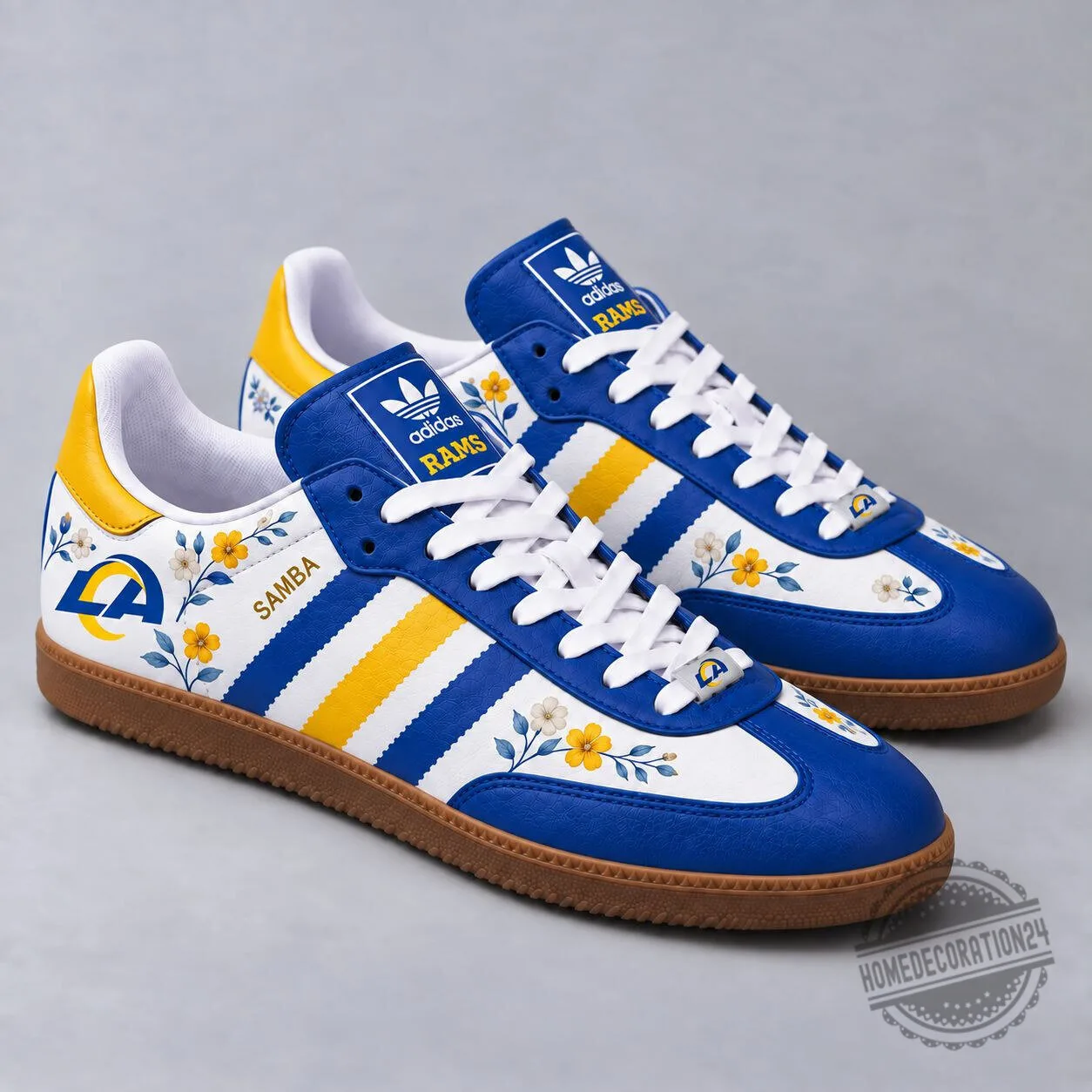 Los Angeles Rams Football Team Floral Design Blue and Yellow Samba Shoes