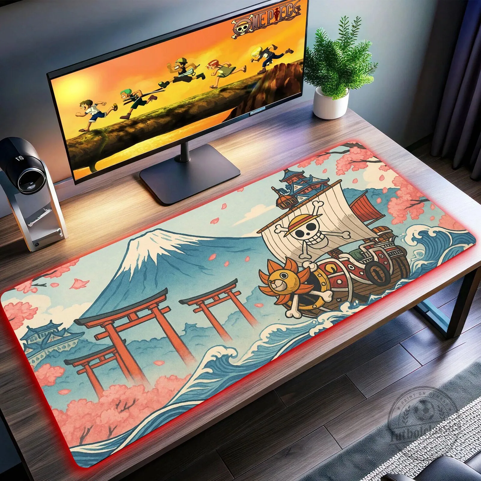 One Piece Anime Thousand Sunny Mousepad with LED Light Trim