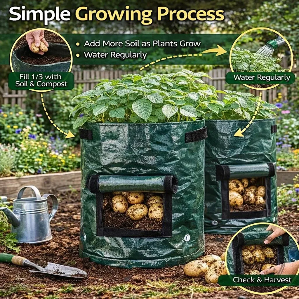 Reusable Potato Grow Bag with Harvest Window for Vegetable Planting 12 Reusable Potato Grow Bag with Harvest Window for Vegetable Planting