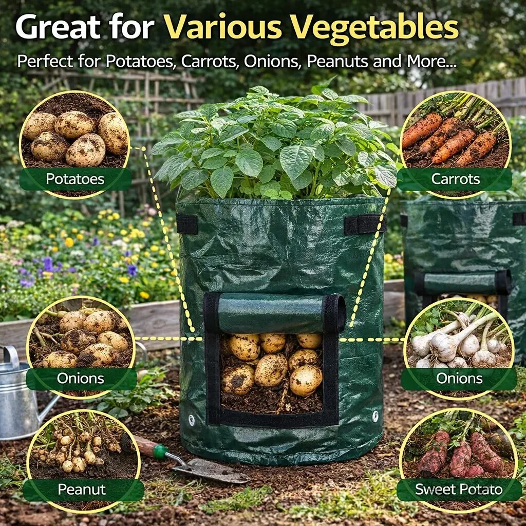 Reusable Potato Grow Bag with Harvest Window for Vegetable Planting 13 Reusable Potato Grow Bag with Harvest Window for Vegetable Planting