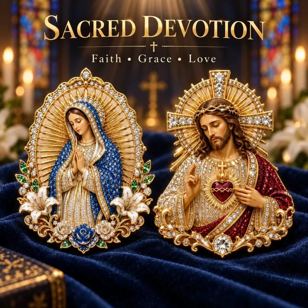 Sacred Devotion Jesus and Mary Two Hearts Faith Grace Love Religious Pin Sacred Devotion Jesus and Mary Two Hearts Faith Grace Love Religious Pin