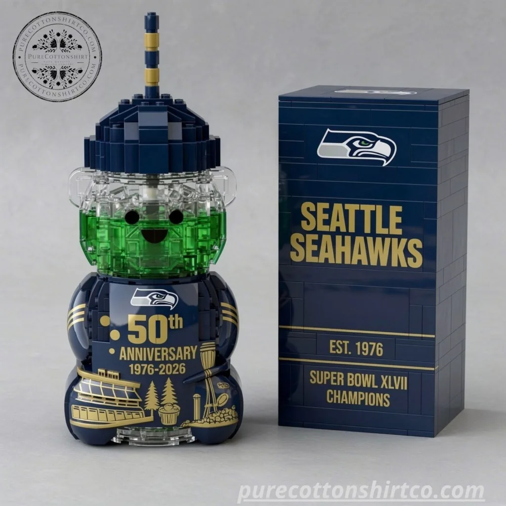 Seattle Seahawks 50th Anniversary Tumbler 2026 – Lego Bear Water Cup Seattle Seahawks 50th Anniversary Tumbler 2026 – Lego Bear Water Cup