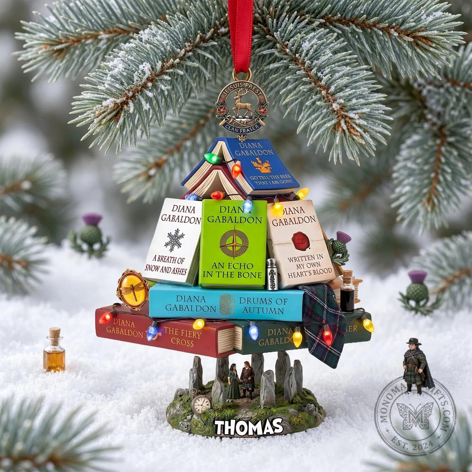 Diana Gabaldon Fan Gift: Christmas Tree Ornament Featuring Outlander Book Stack 7 Diana Gabaldon Fan Gift: Christmas Tree Ornament Featuring Outlander Book Stack