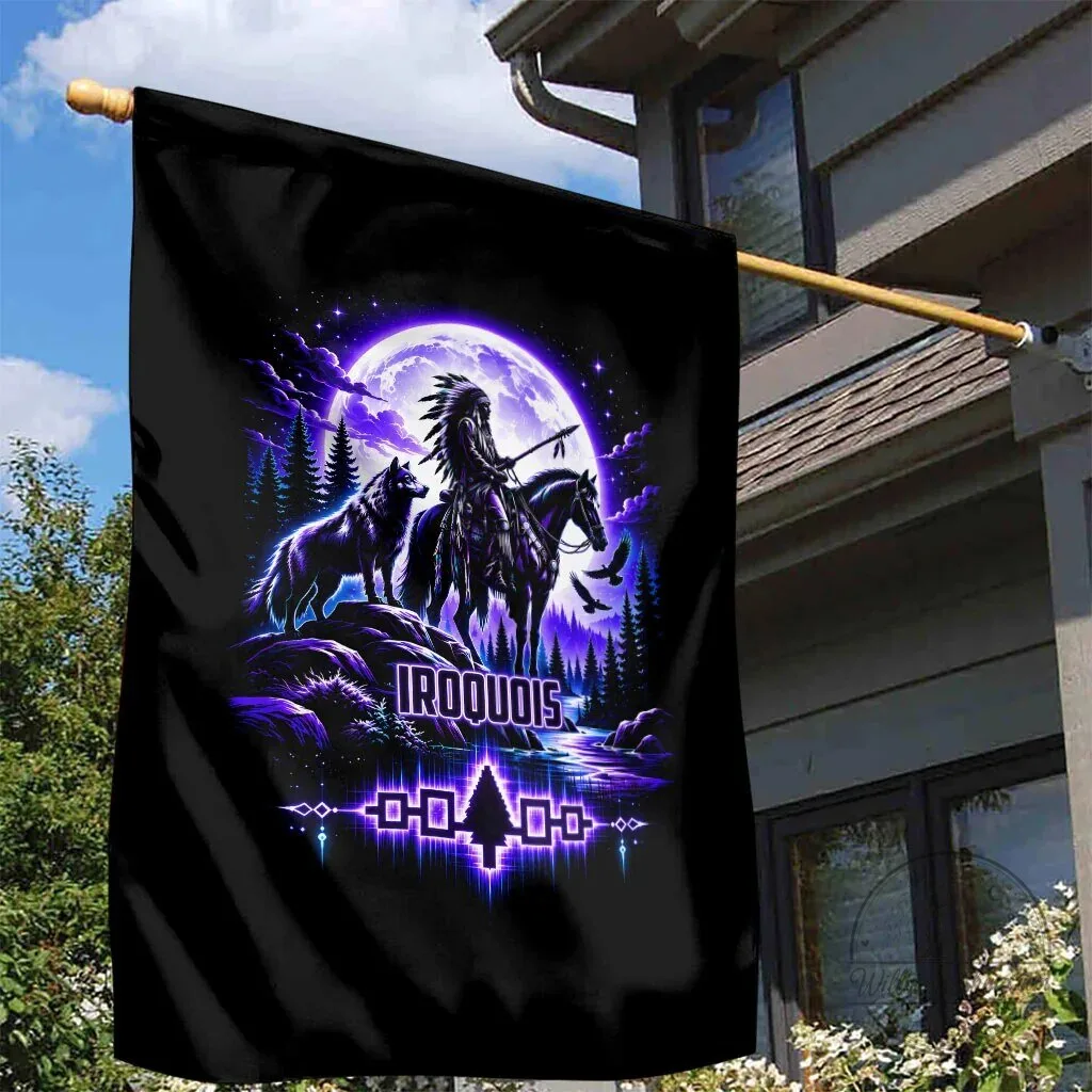Iroquois Native American Warrior Wolf Moon Forest Art Garden Flag 8 Iroquois Native American Warrior Wolf Moon Forest Art Garden Flag