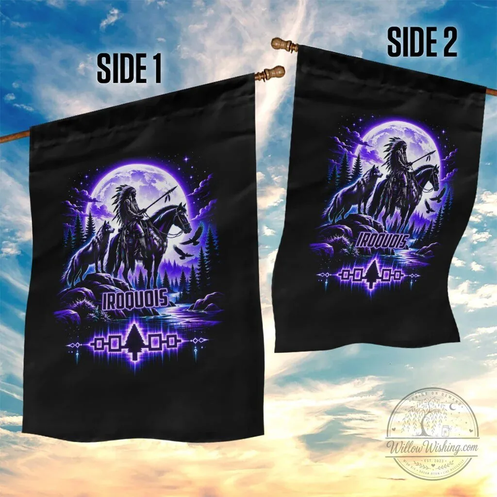 Iroquois Native American Warrior Wolf Moon Forest Art Garden Flag 9 Iroquois Native American Warrior Wolf Moon Forest Art Garden Flag