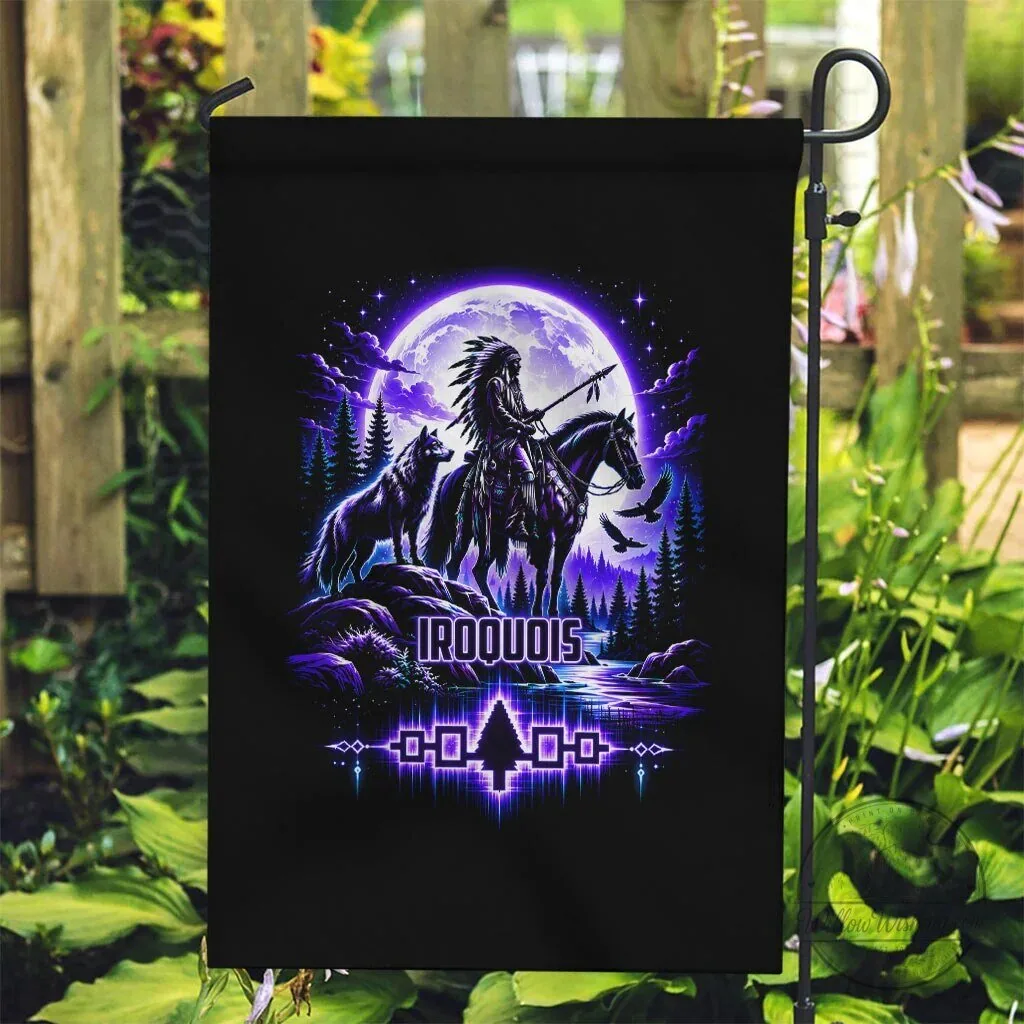 Iroquois Native American Warrior Wolf Moon Forest Art Garden Flag 10 Iroquois Native American Warrior Wolf Moon Forest Art Garden Flag