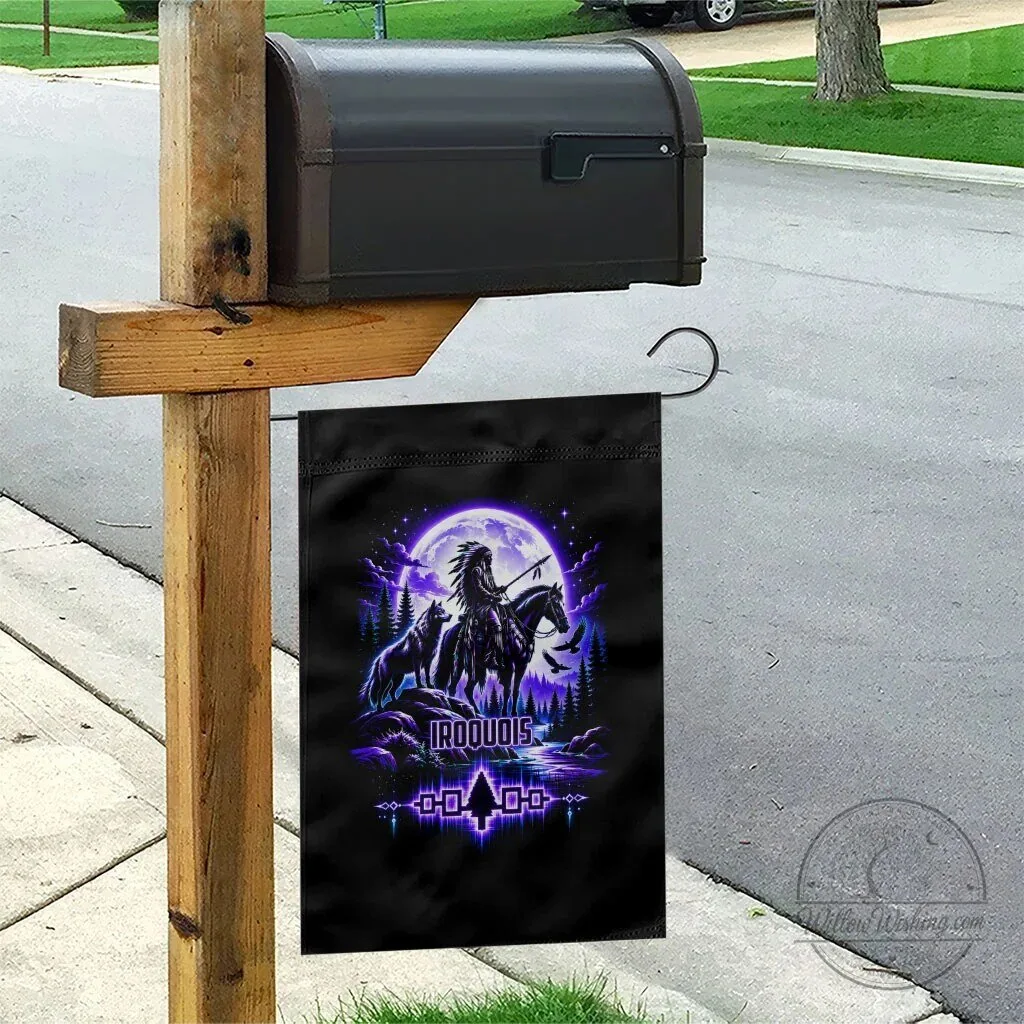 Iroquois Native American Warrior Wolf Moon Forest Art Garden Flag 11 Iroquois Native American Warrior Wolf Moon Forest Art Garden Flag