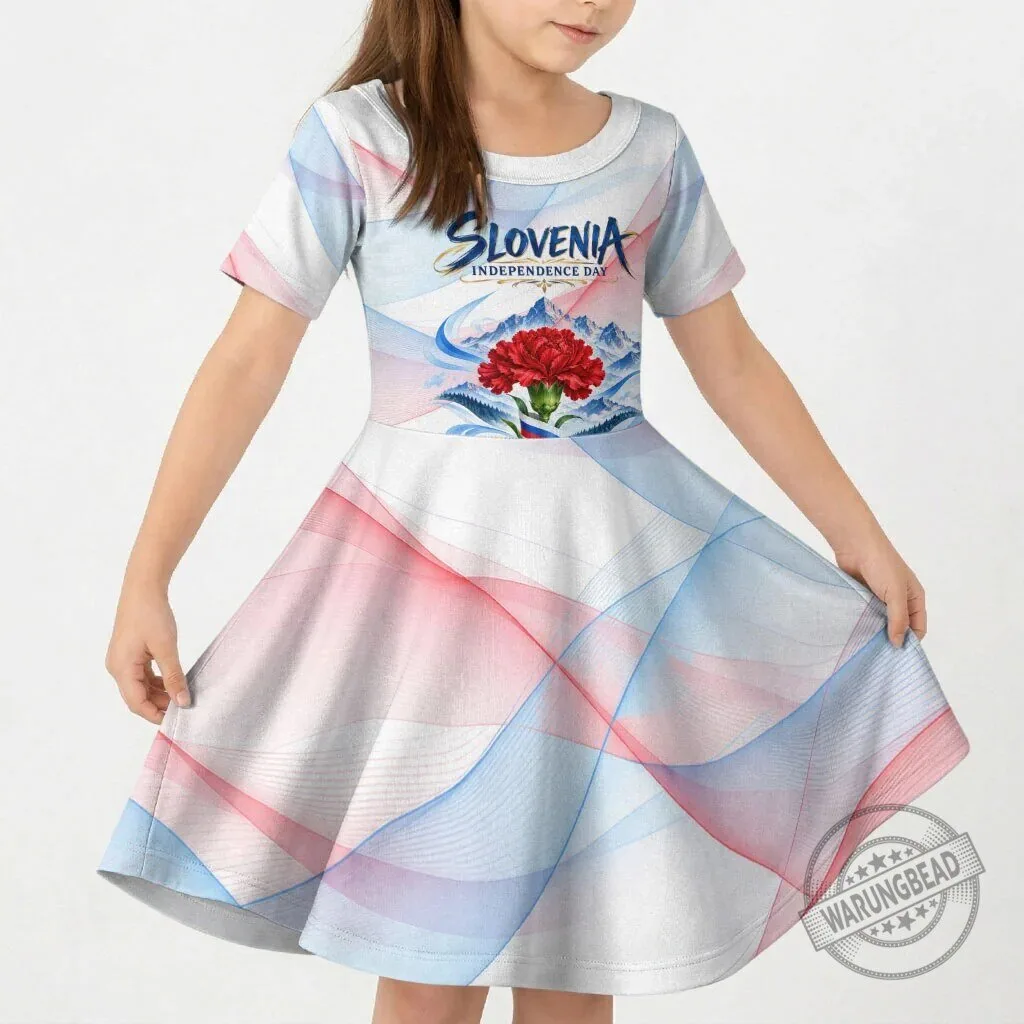 Slovenia Independence Day Red Carnation Flower Mount Triglav Flag Kids Dress