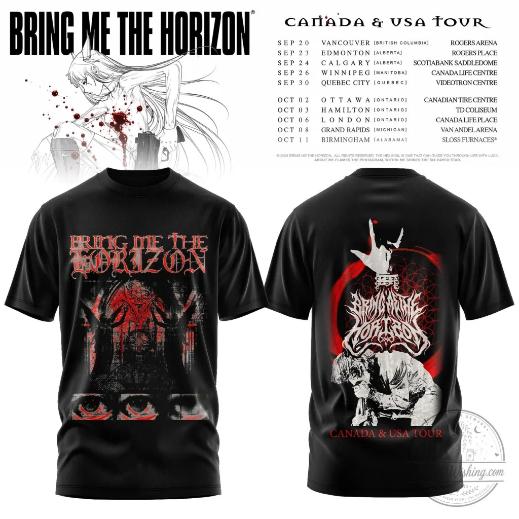 Bring Me The Horizon Canada USA Tour 2024 Concert Dates Black T-Shirt Bring Me The Horizon Canada USA Tour 2024 Concert Dates Black T-Shirt