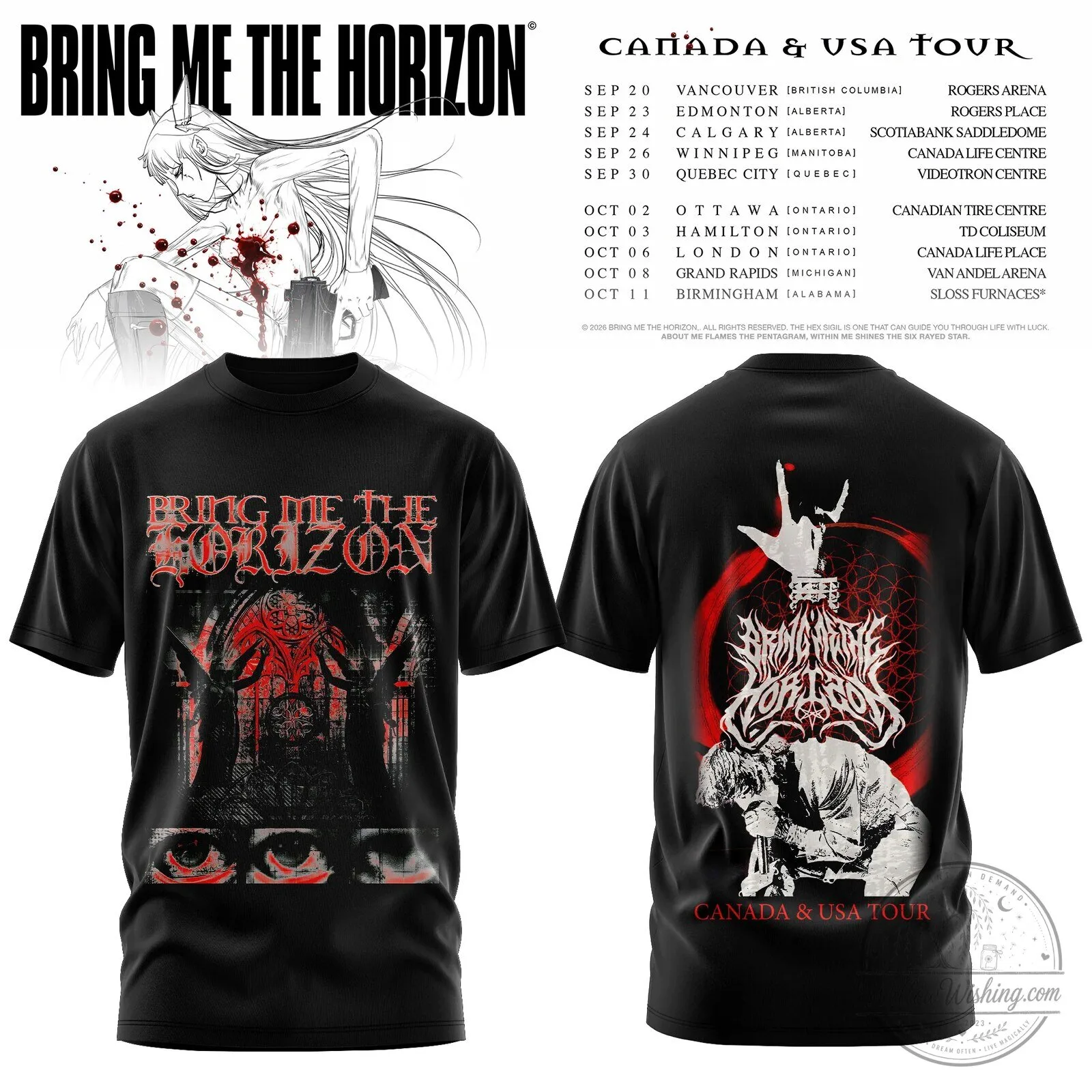 Bring Me The Horizon Canada USA Tour 2024 Concert Dates Black T-Shirt