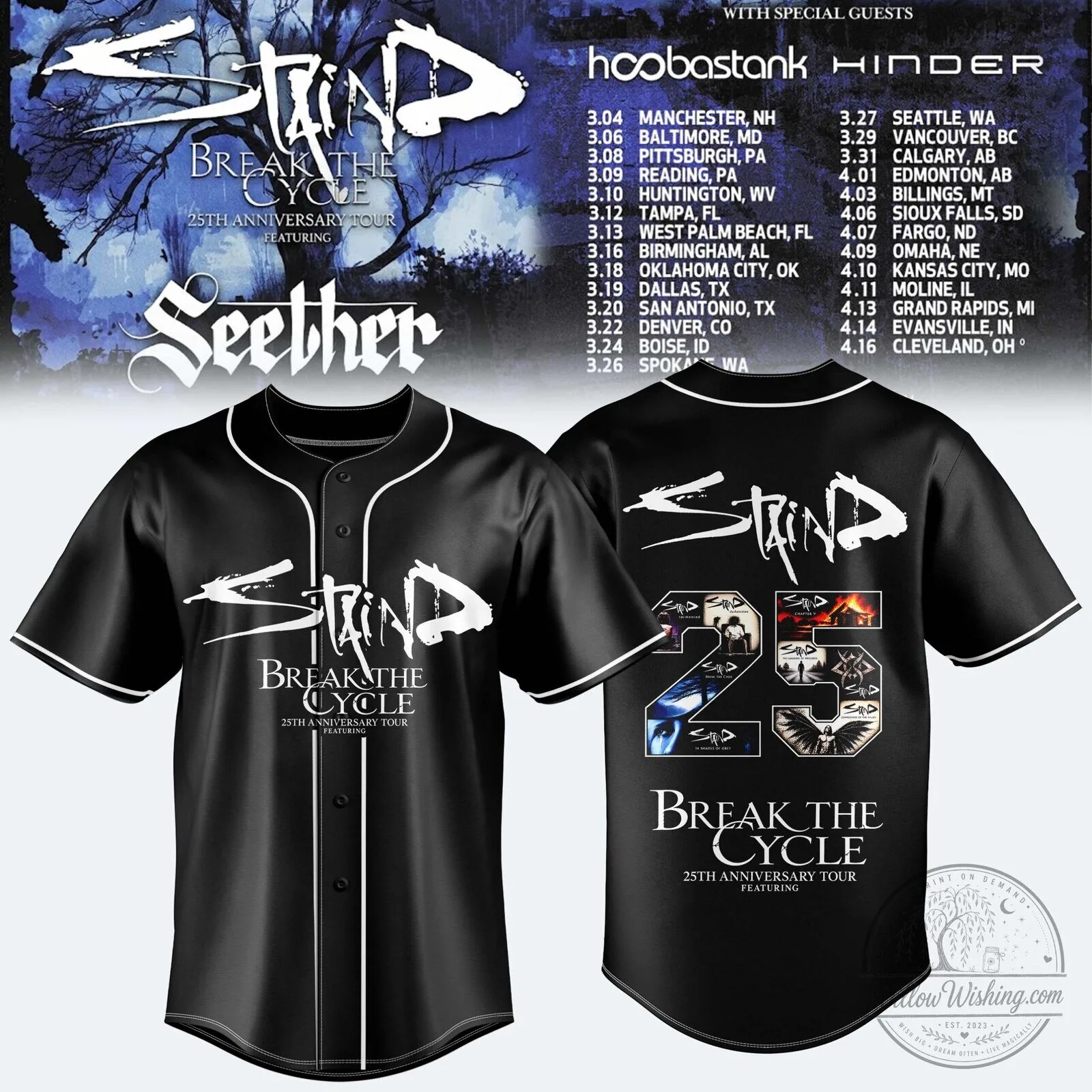 Break The Cycle 25th Anniversary Tour Baseball Jersey by Staind 50 Break The Cycle 25th Anniversary Tour Baseball Jersey by Staind