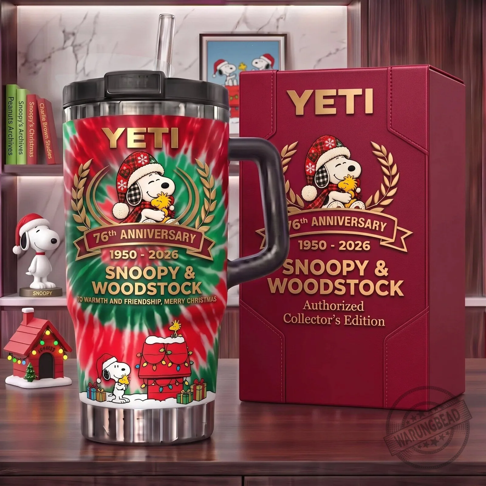 Snoopy and Woodstock 76th Anniversary Christmas Tie-Dye Yeti Tumbler with Handle