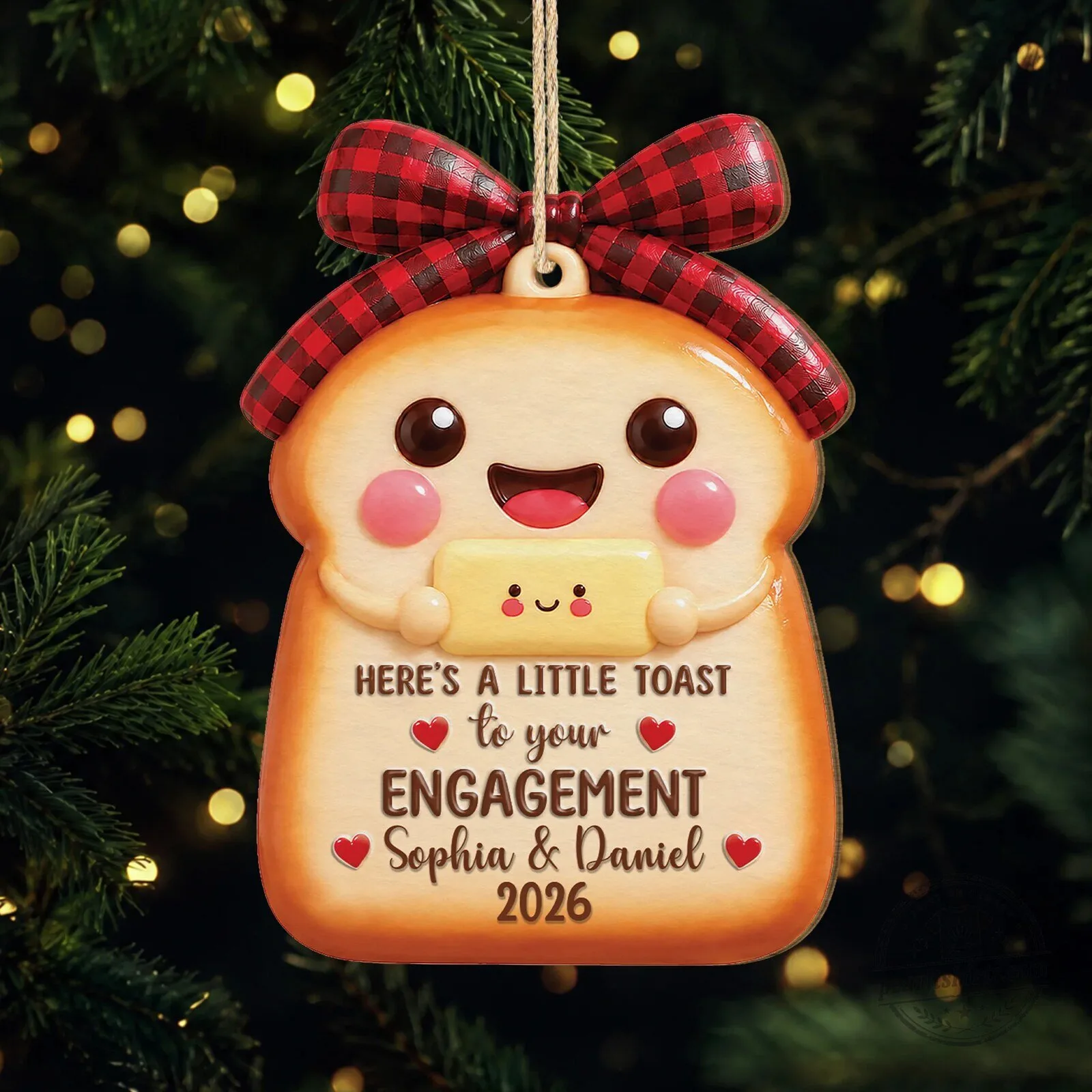 Engagement Toast Personalized Christmas Ornament for Couples, Custom Name and Year