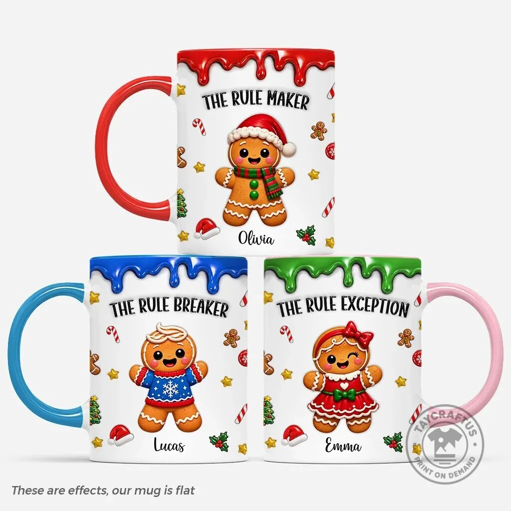 Personalized Gingerbread Sibling Christmas Mug Set - Rule Maker, Breaker, Exception