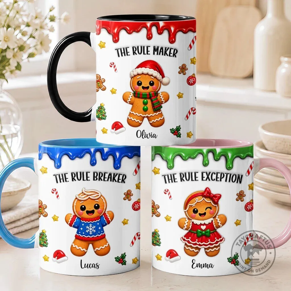 Personalized Gingerbread Sibling Christmas Mug Set - Rule Maker, Breaker, Exception 7 Personalized Gingerbread Sibling Christmas Mug Set - Rule Maker, Breaker, Exception