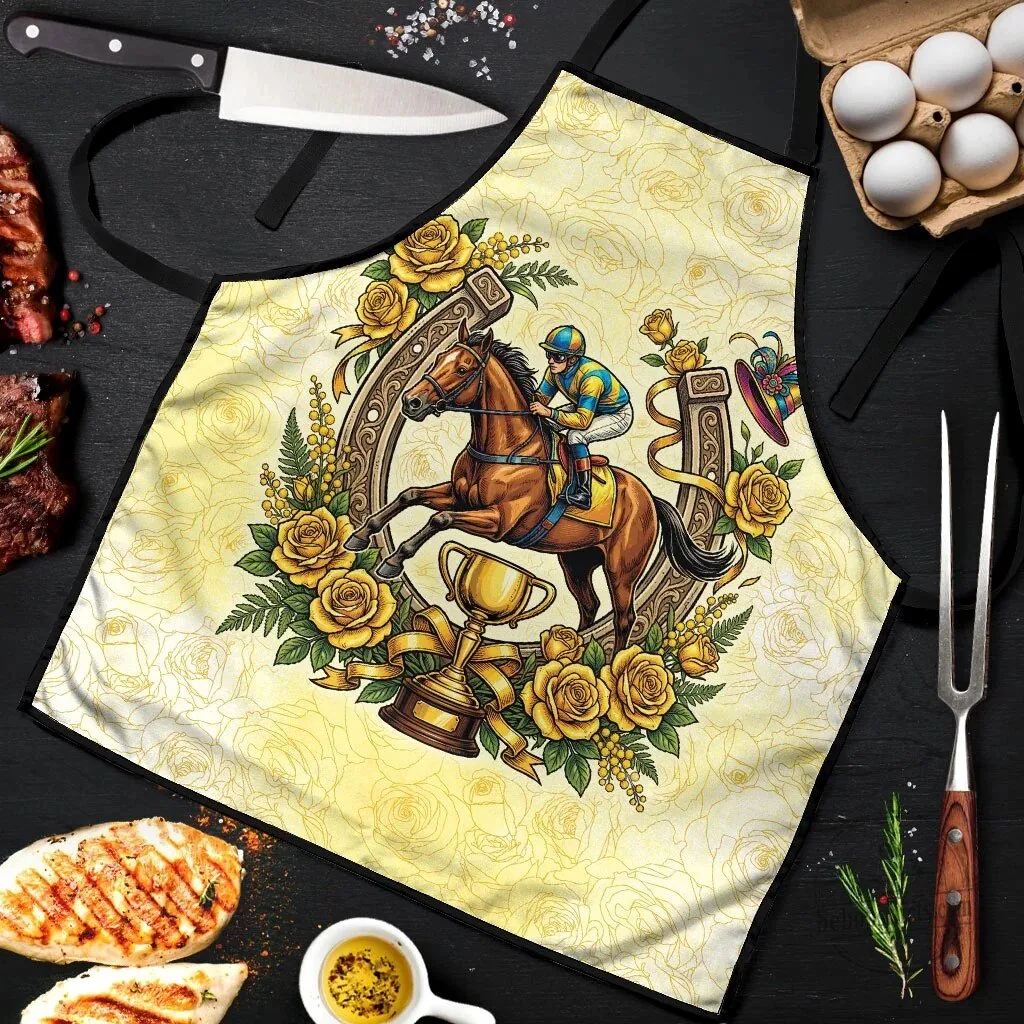 Melbourne Horse Race Yellow Rose Floral Horseshoe Jockey Horse Racing Apron 7 Melbourne Horse Race Yellow Rose Floral Horseshoe Jockey Horse Racing Apron