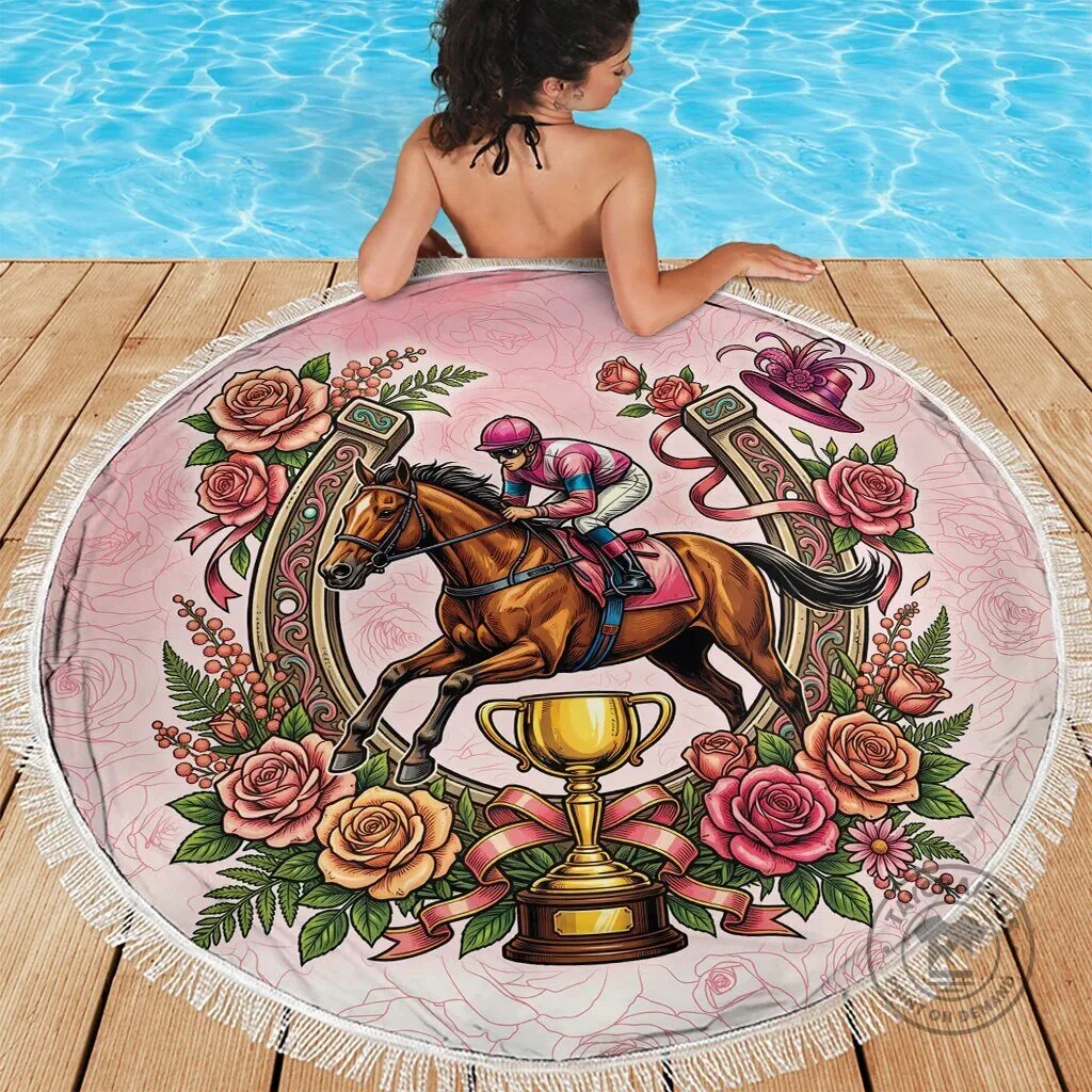 Melbourne Horse Race Beach Blanket with Pink Roses and Horseshoe Design 7 Melbourne Horse Race Beach Blanket with Pink Roses and Horseshoe Design