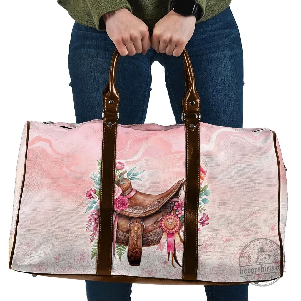 Horse Saddle Floral Pink Rose Waxflower Flowers Travel Bag