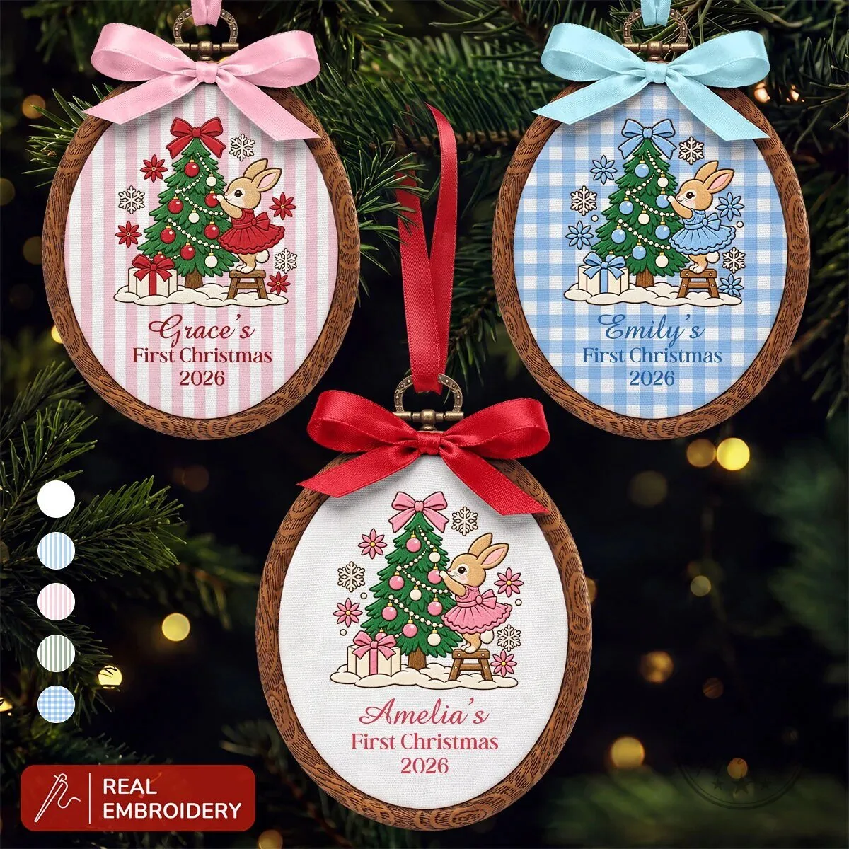 Personalized Baby Girl First Christmas Ballerina Bunny Embroidered Ornament