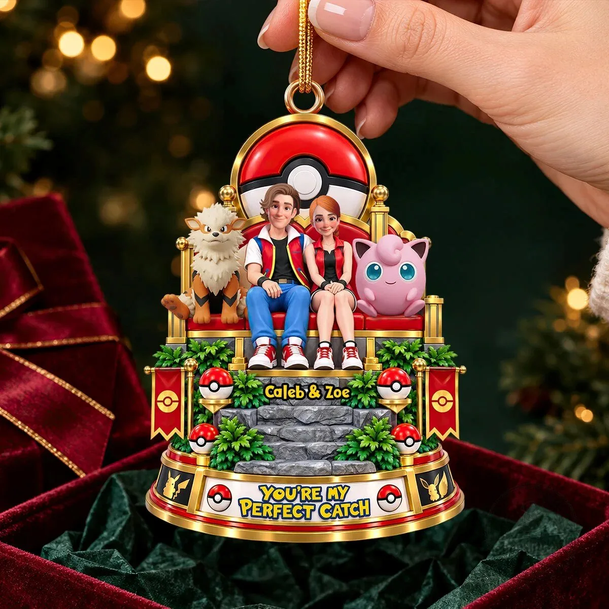 Pokemon Couple Christmas Ornament, Personalized Perfect Catch Holiday Decoration