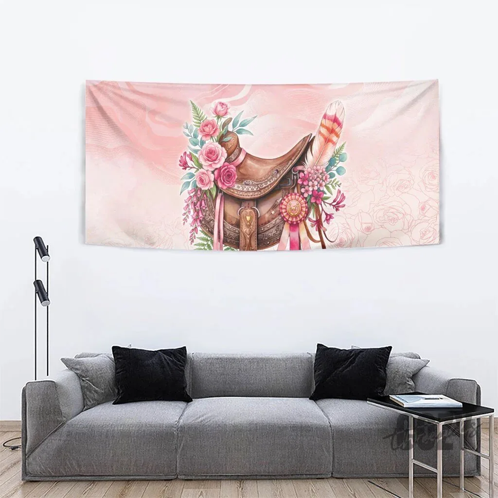 Pink Floral Horse Saddle Tapestry Wall Hanging with Roses and Feathers 10 Pink Floral Horse Saddle Tapestry Wall Hanging with Roses and Feathers