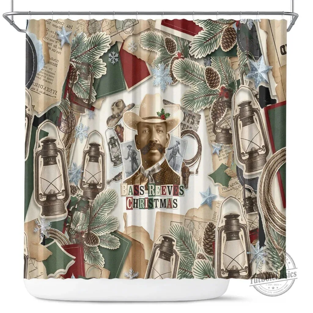Bass Reeves Christmas Old West Marshal Frontier Collage Vintage Shower Curtain