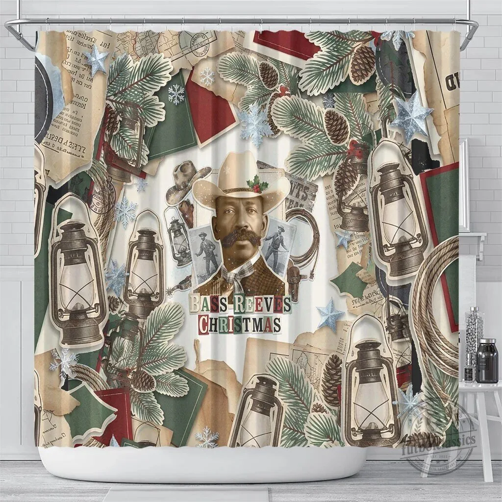 Bass Reeves Christmas Old West Marshal Frontier Collage Vintage Shower Curtain 6 Bass Reeves Christmas Old West Marshal Frontier Collage Vintage Shower Curtain