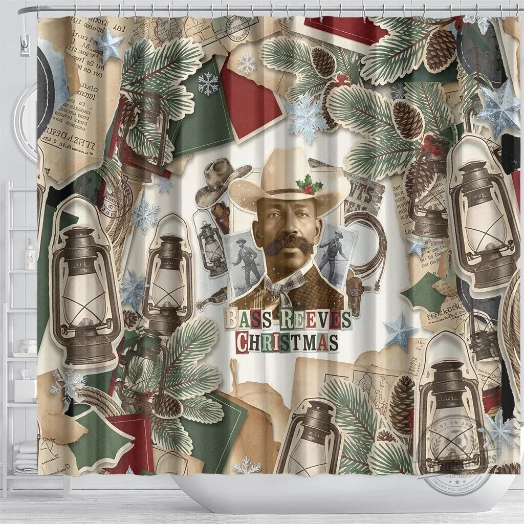 Bass Reeves Christmas Old West Marshal Frontier Collage Vintage Shower Curtain 8 Bass Reeves Christmas Old West Marshal Frontier Collage Vintage Shower Curtain