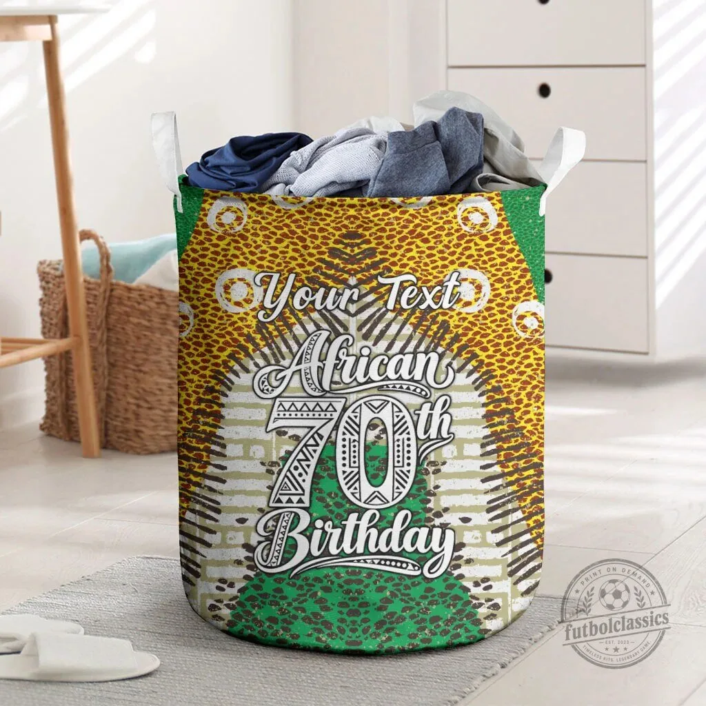 Personalized African 70th Birthday Tribal Animal Print Laundry Basket