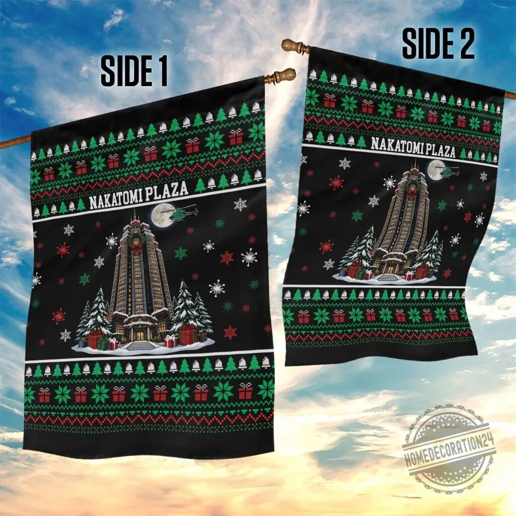 Nakatomi Plaza Christmas Party Ugly Sweater Style Holiday House Flag 7 Nakatomi Plaza Christmas Party Ugly Sweater Style Holiday House Flag